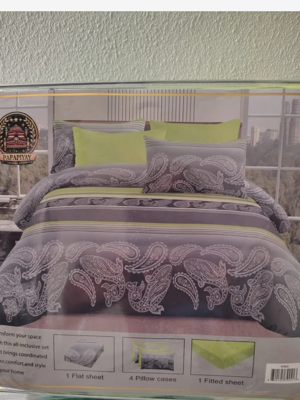 Gray and Lime Paisley Comforter Set